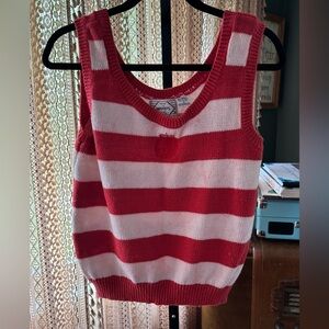 VTG Red and White Striped Knit Tank Top as is